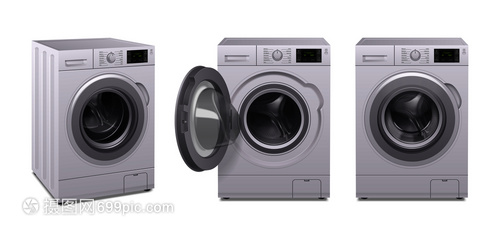 家用電器中的現代美學 三款洗衣機的逼真矢量圖標設計